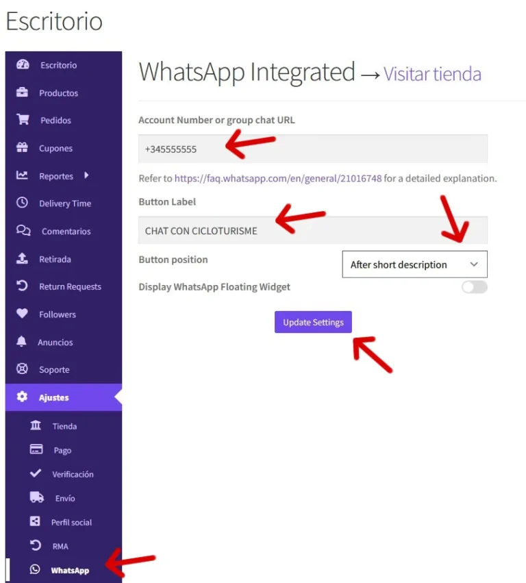 Configuración de Whatsapp